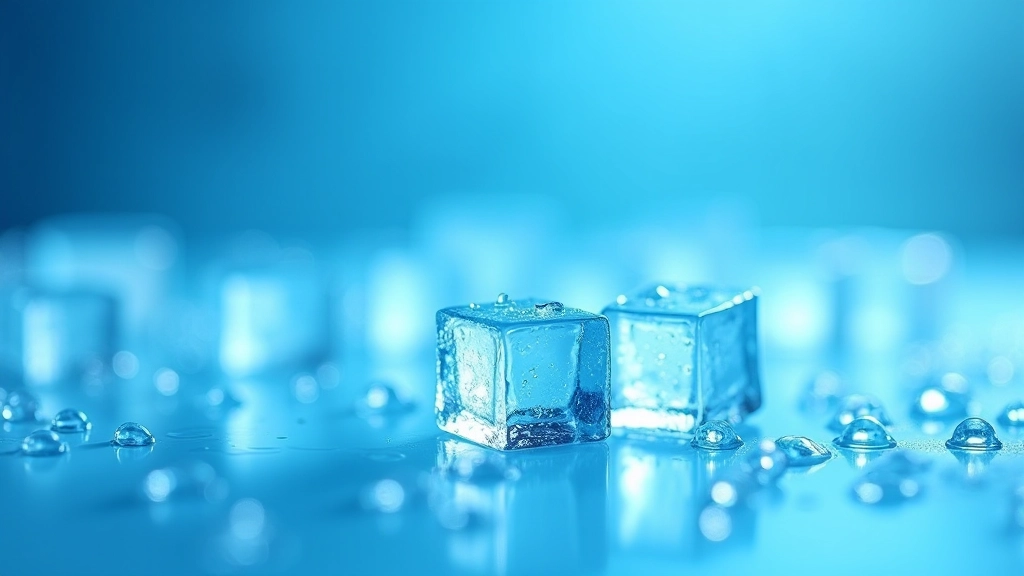 Glaçons et gouttes d'eau froide sur une surface brillante, représentation visuelle de l'eau froide