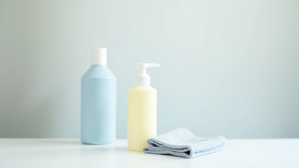 Produit de détartrage pour machine à laver sur une surface blanche, bouteille clairement visible