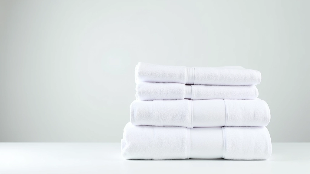 Draps blancs et serviettes de bain empilés, linge blanc fraîchement lavé